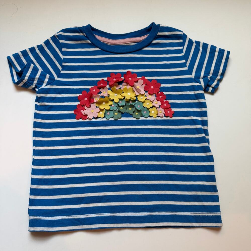 Mini Boden Blue Stripe Rainbow Appliqué Shirt